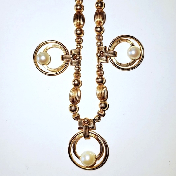 AMCO ART DECO NECKLACE - GOLD-FILLED GENUINE PEARLS - Picture 8 of 15